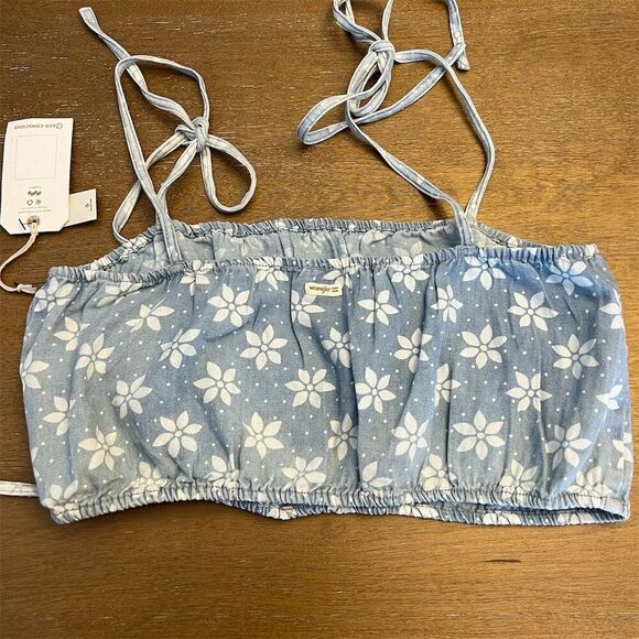 Billabong x Wrangler Women's Floral Crop Tank Top Blue Size L NWT​ - Picture 5 of 8